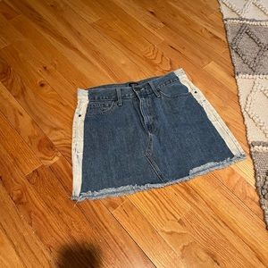 denim mini skirt with bleached sides